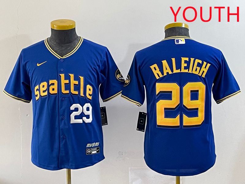 Youth Seattle Mariners #29 Raleigh Blue City Edition 2025 Nike MLB Jersey style 2